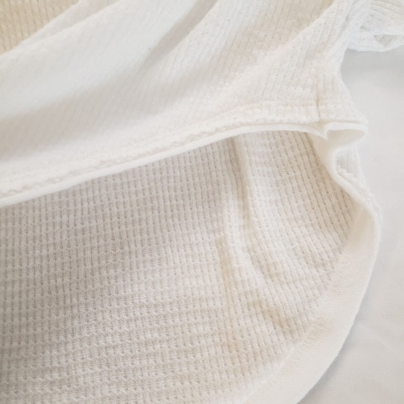 We The Free Womens Long Sleeve Waffle Knit Top Three Button Henley White Sz S - Picture 8 of 10